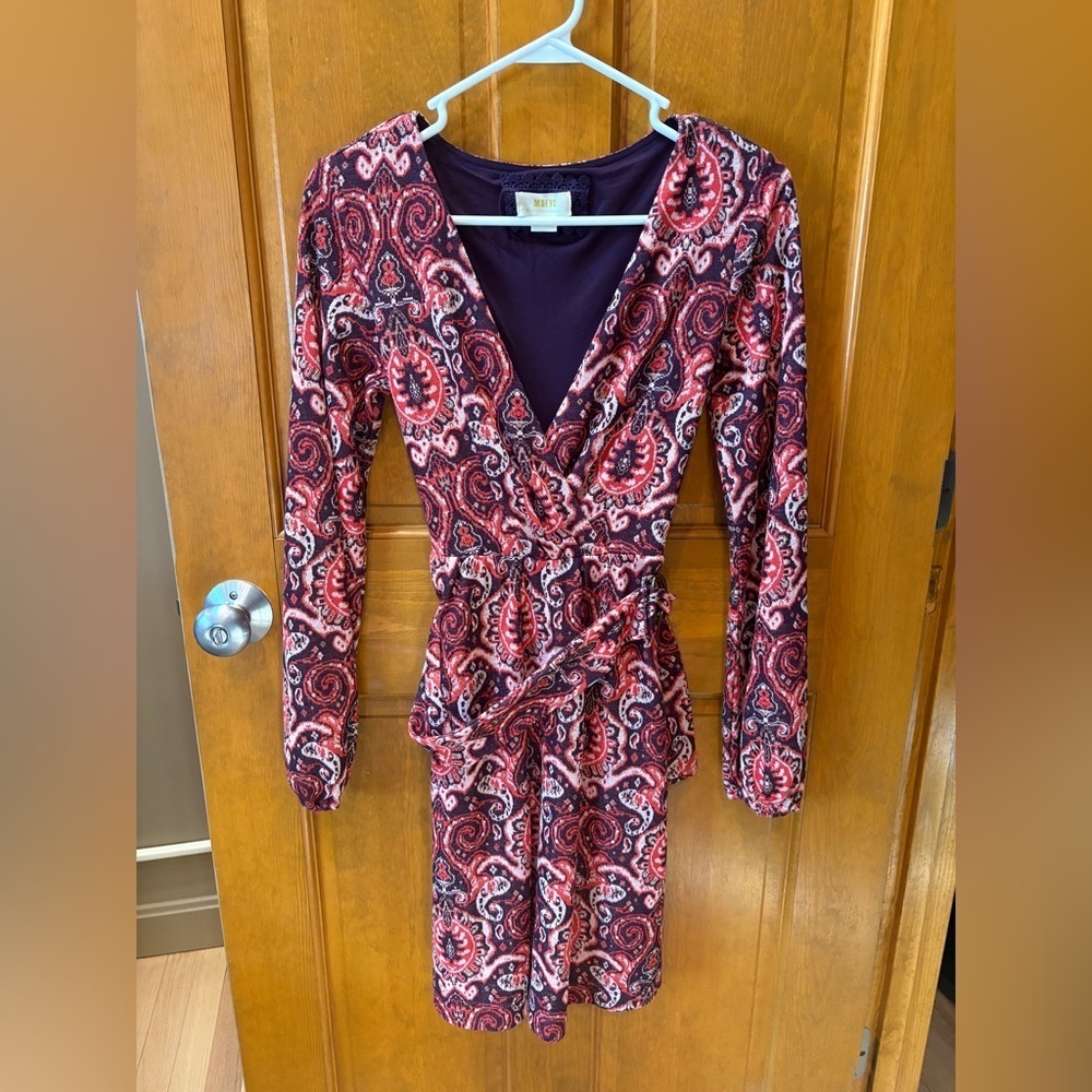 Anthropologie Maeve Paisley Belted Dress Long Sleeve Size XS - Picture 5 of 14
